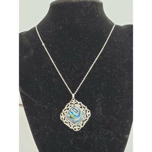 Filigree Abalone Swirl Pendant on Nickel Silver Chain